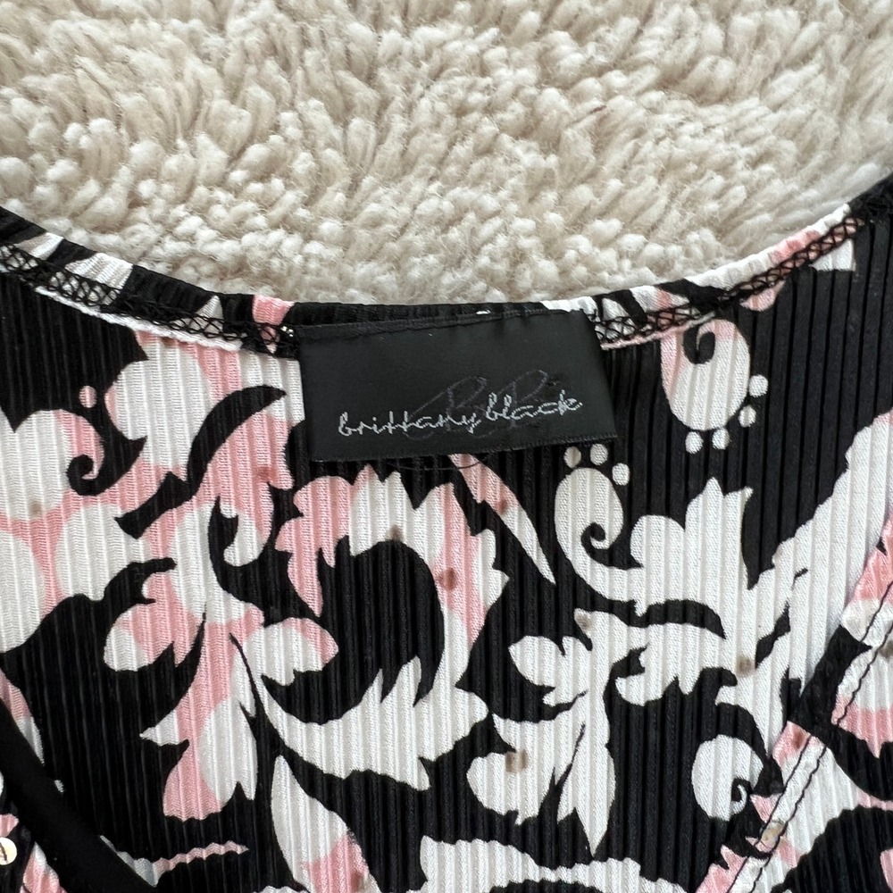 Y2K Coquette Twee Black Floral Top‎ D-ring Cap Sleeve Sleeve Black Pink Layered - Picture 4 of 7